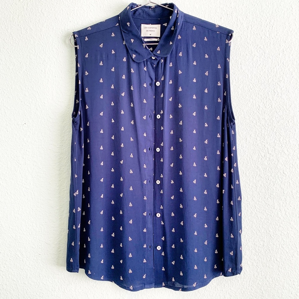 LES COYOTES DE PARIS Iconic Blouse sleeveless collard top sail boats M buttons